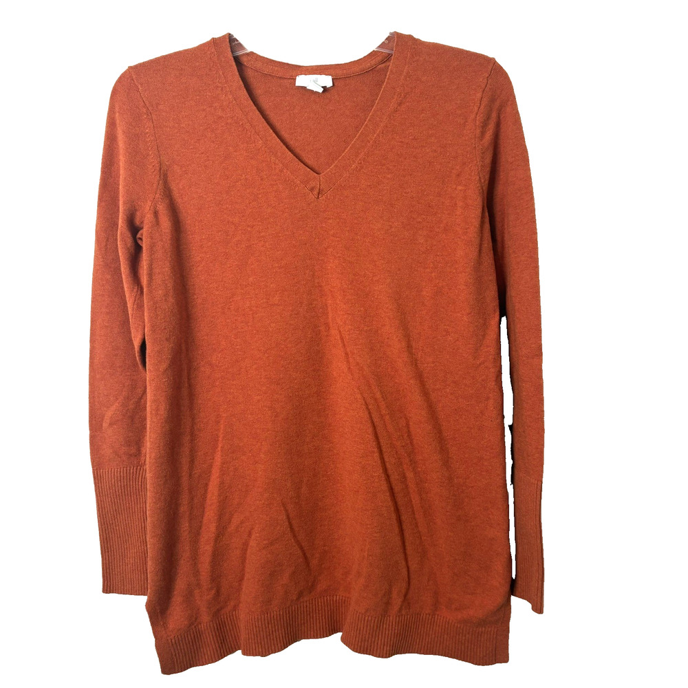 J. Jill Women's Burnt Orange Rust Long Sleeve V-Neck Sweater Size XS